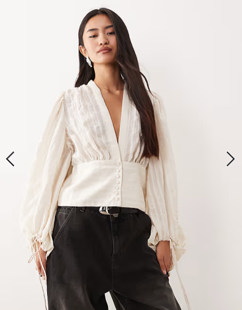 AWARE boho balloon sleeve buttondown blouse in cream