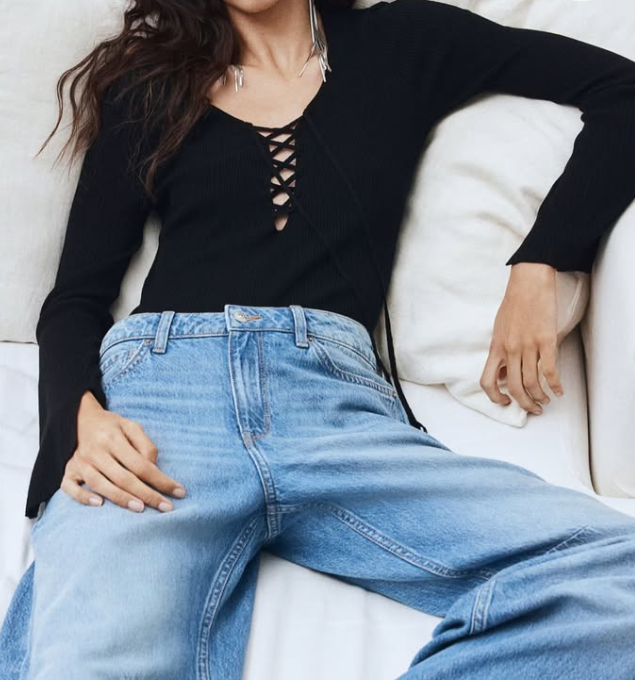 H&M - LACING-DETAIL RIB-KNIT TOP