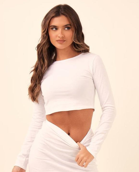 White Cotton Long Sleeve Top