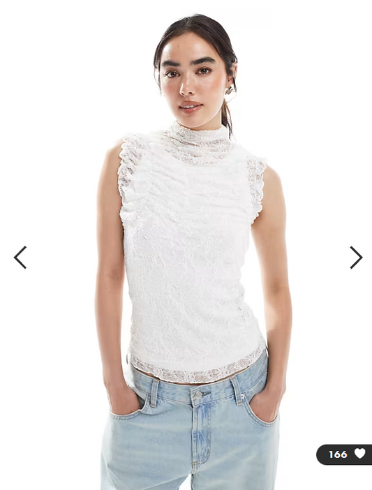 Vero Moda sheer ruched lace sleeveless top in white