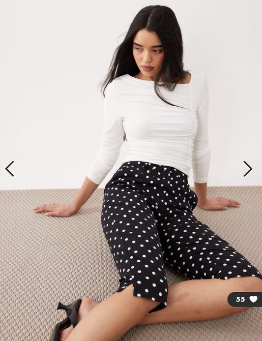 ASOS DESIGN slinky long sleeve asymmetric slash neck top with ruching side in cream