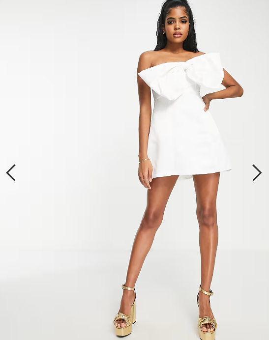 In The Style x Lorna Luxe premium supersize bow mini dress in white