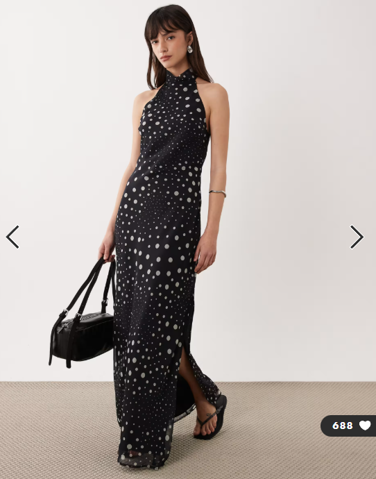 ASOS DESIGN chiffon high neck midi dress in black spot print