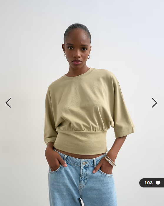 Topshop ruched cinch waist long sleeve top in light khaki