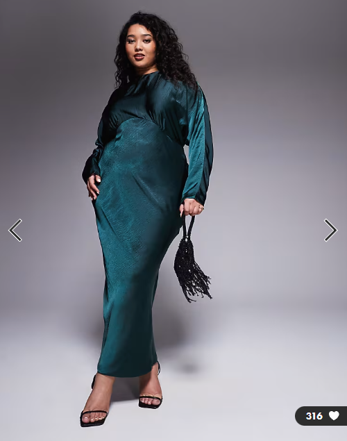 ASOS DESIGN Curve satin batwing maxi dress in forest green