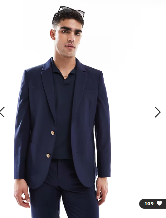ASOS DESIGN washable slim suit jacket with lightweight worsted wool in navy