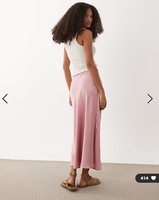 YAS satin midi skirt in lilas pink