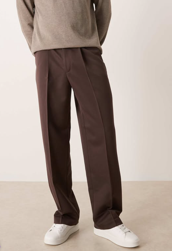Asos smart wide leg trousers with front pleat in brown