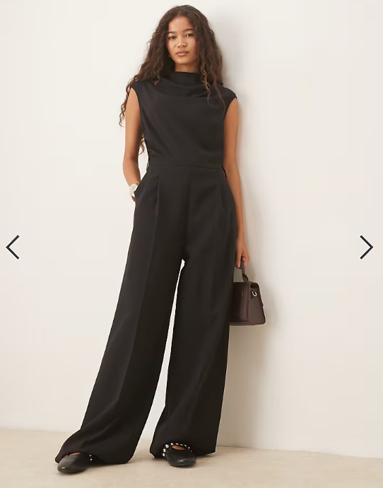 Mango cap sleeve belted jumpsuit in black