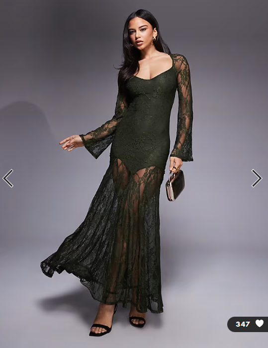 ASOS DESIGN lace long sleeve dropped waist maxi dress in green