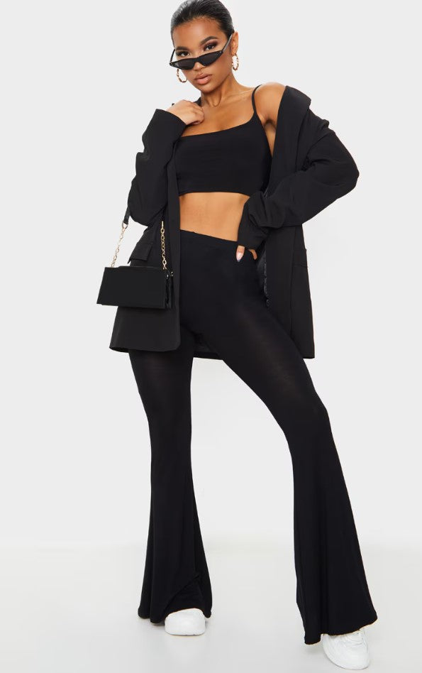 Basic Black Jersey Flared Trousers