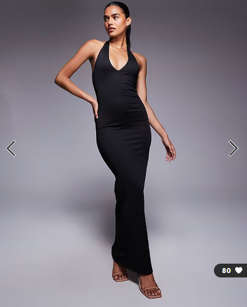 Princess Polly Spicy bodycon halterneck plunge maxi dress in black