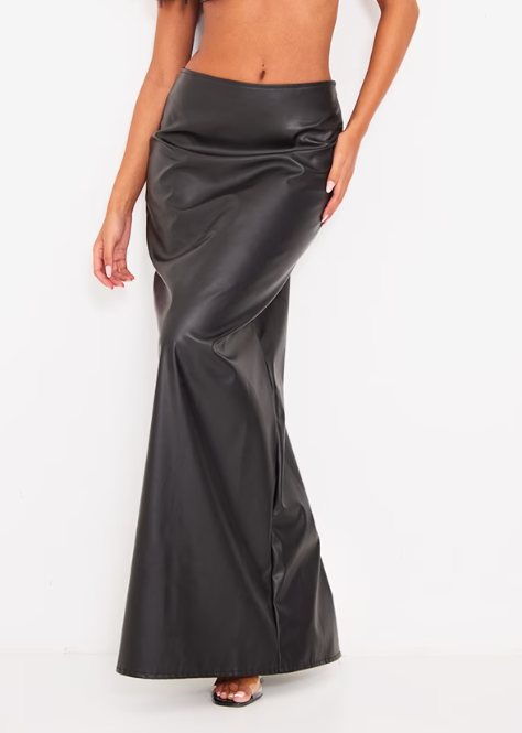 Tall Black Faux Leather Maxi Skirt