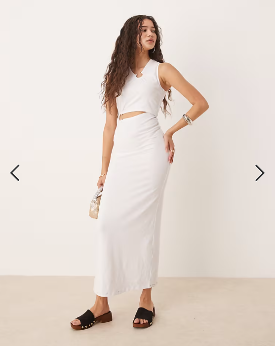 ASOS DESIGN sleeveless cut out ring trim detail midi dress in white