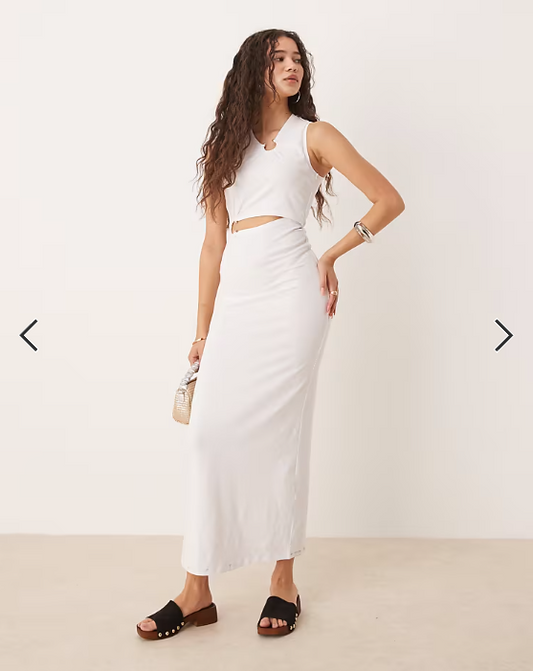 ASOS DESIGN sleeveless cut out ring trim detail midi dress in white