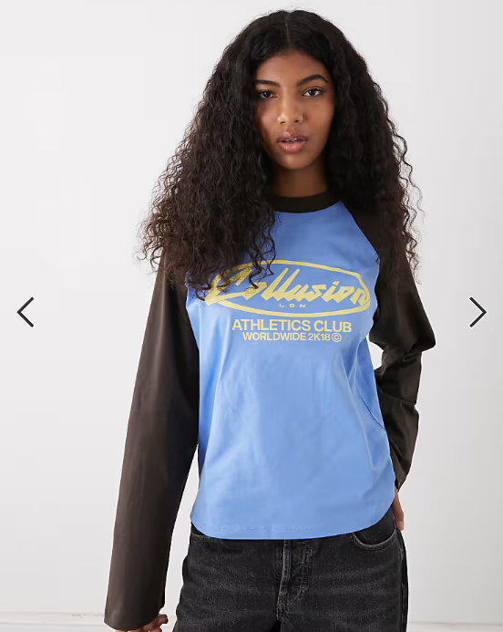 COLLUSION long sleeve graphic raglan top in blue