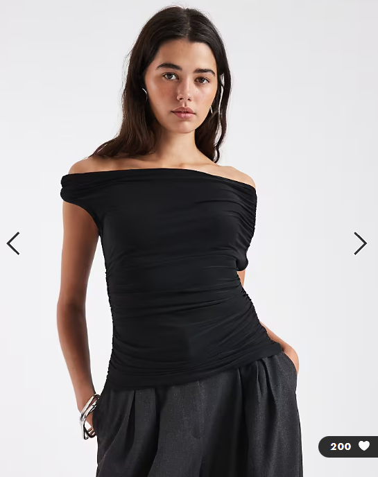 Asos - Slinky ruched off the shoulder bardot top in black