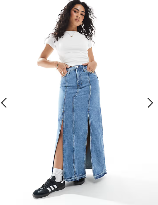 Monki western style denim maxi skirt in vintage blue wash