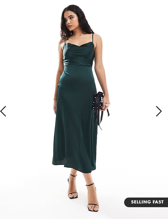Vila satin cowl neck cami maxi dress in dark green