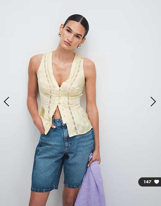 New Look satin lace top in yellow