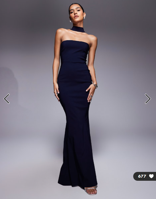 Vesper bengaline choker detail fishtail maxi dress in navy