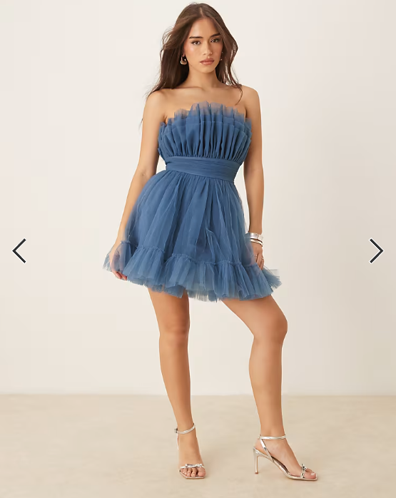 Lace & Beads bandeau structured mini dress in ethereal blue
