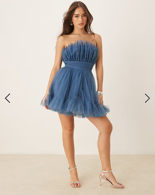 Lace & Beads bandeau structured mini dress in ethereal blue
