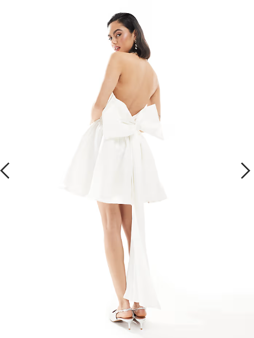 Six Stories Bridal halter neck bow back mini dress in ivory