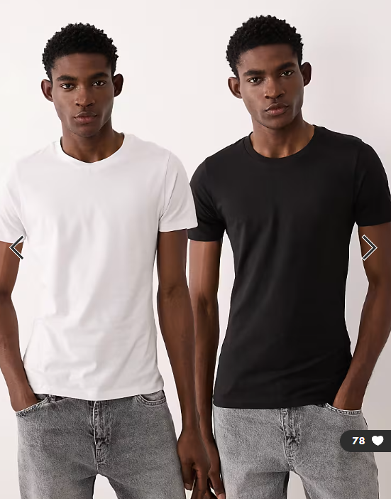 Jack & Jones 2 pack muscle fit t-shirts in white and black.