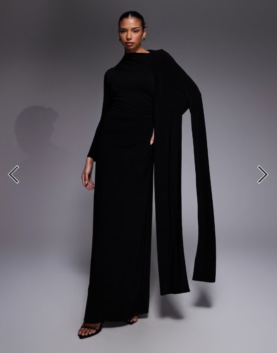 Daska one shoulder cape maxi dress in black