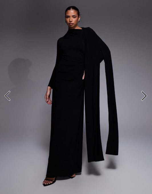 Daska one shoulder cape maxi dress in black