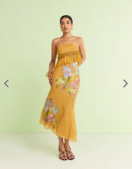 ASOS DESIGN fringe detail embroidered maxi dress in mustard