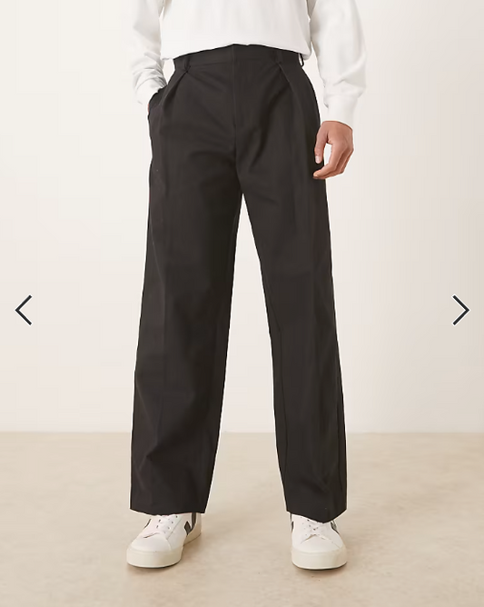 ASOS DESIGN tailored 100% cotton wide leg trousers in black with deep pleat