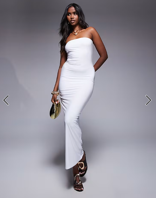 Fashionkilla exclusive slinky double sculpted bandeau maxi dress in white