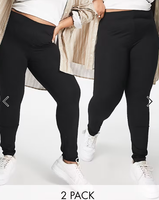 ASOS DESIGN Curve 2 pack leggings in black