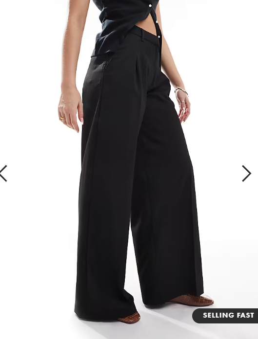 Monki high waist wide leg trousers with front pleat in black