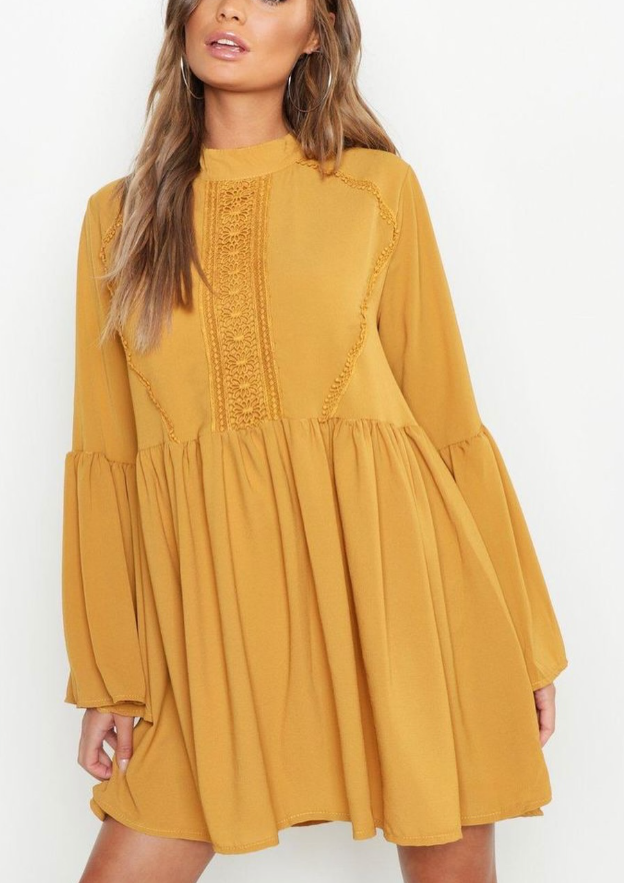 Boohoo - Crochet Detail Wide Sleeve Smock Dtess