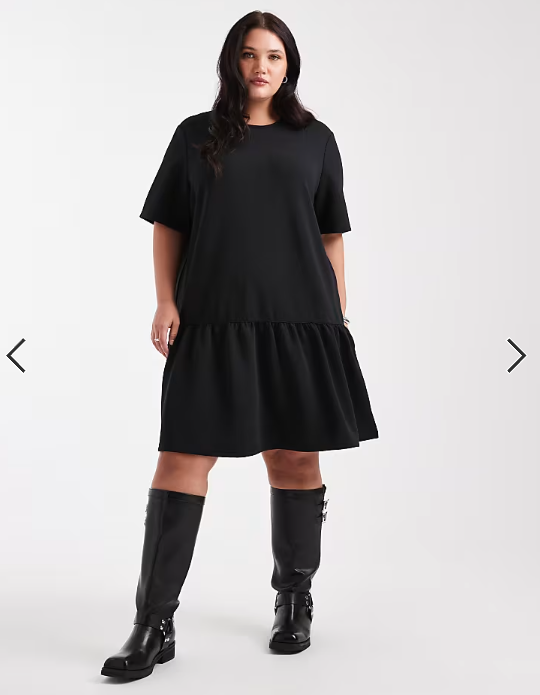 Noisy May Curve drop hem scuba-style fabric mini dress in black