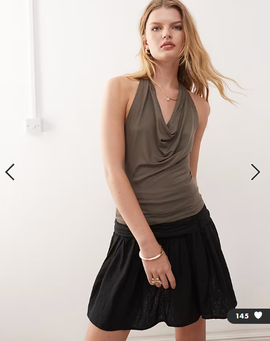 Weekday plunge drape front halter neck top with low back in dark mole