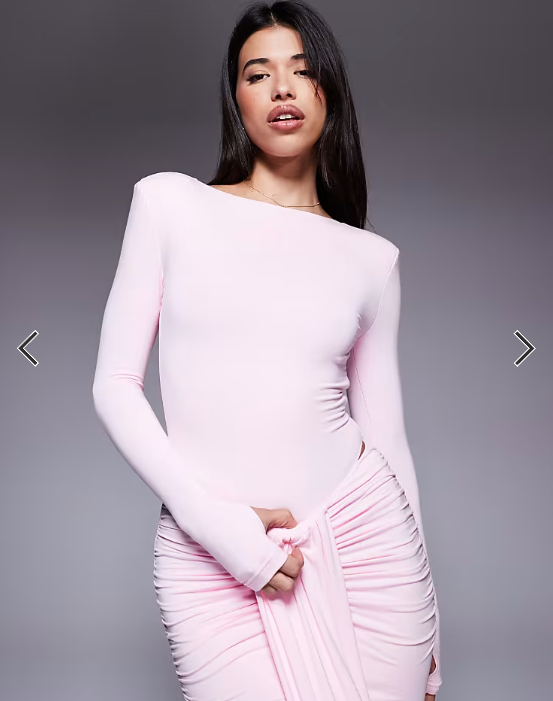 Wanderdoll Nara sculpting second skin slash neck long sleeve bodysuit in pink