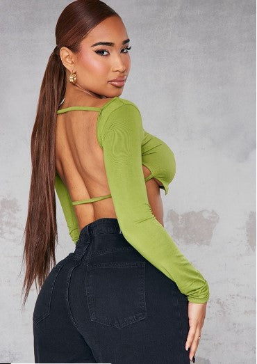 SHAPE OLIVE SLINKY CUT OUT BACK DETAIL CROP TOP