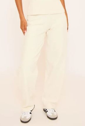 Mid Rise Tie Waist Detail Wide Leg Interlock Joggers In Cream