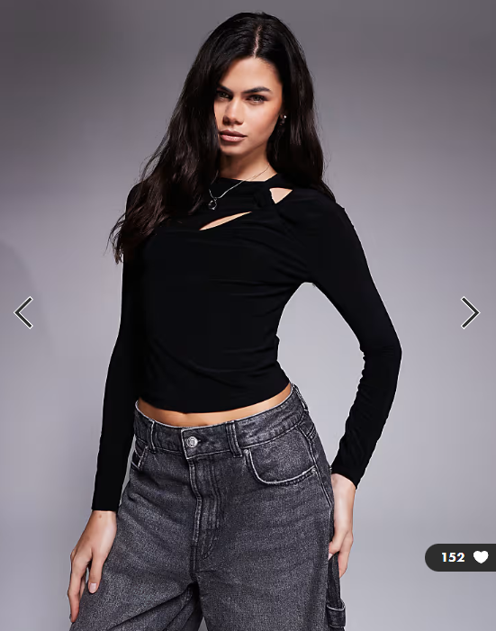 ASOS DESIGN long sleeve top with twist cut out detail in black