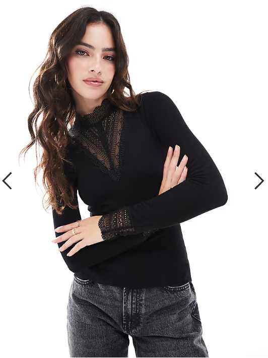 Asos - ONLY long sleeve lace insert top in black
