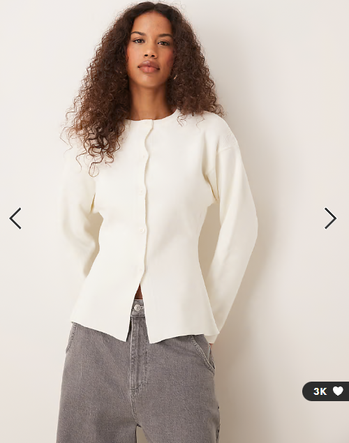 ASOS DESIGN knitted structured crew neck cardigan in cream