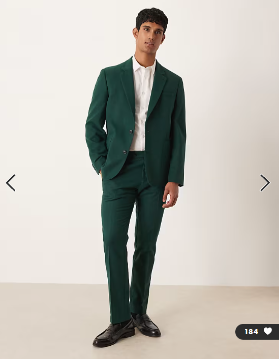 ASOS DESIGN wool slim suit trousers in dark green