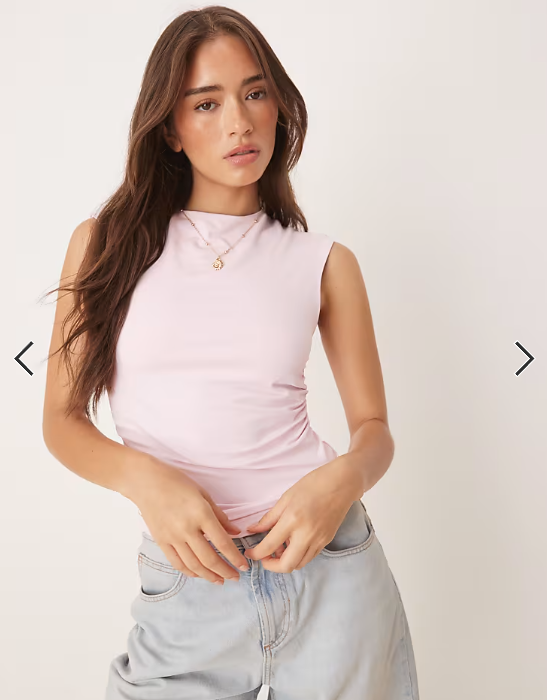 ASOS DESIGN polyamide ruched tank top with open back in pastel pink