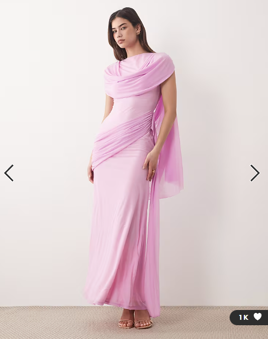 ASOS DESIGN stretch chiffon cape detail cowl maxi dress with sash detail in pale pink