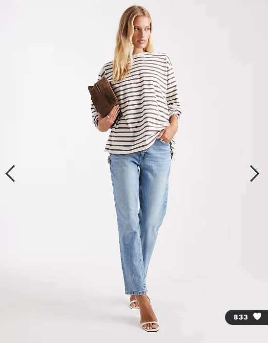 ASOS DESIGN slim fit comfort mom jeans in mid blue