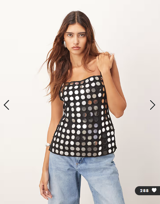 Arrange - mirror embellished minimal longline cami top in black